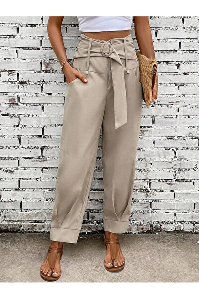 OEM Pantaloni dama, cu catarama, camel, M