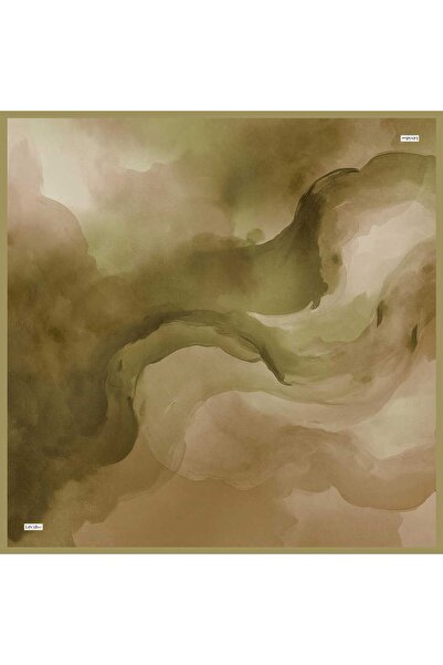 Levidor Khaki Watercolor Patterned Twill Silk Scarf