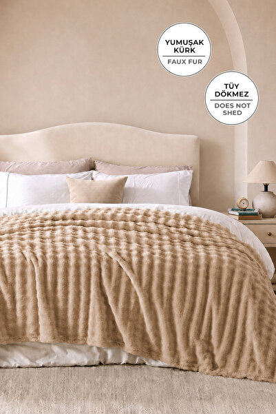 EvienHome Fur Bubble Blanket Single Plush Rabbit Hair Soft 180X220 cm Beige