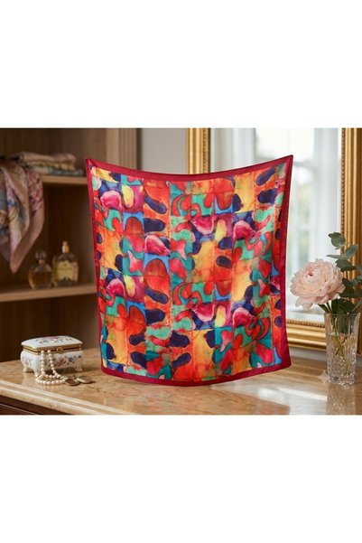 shika Multi-Colored Floral Patterned, Satin Scarf Shawl