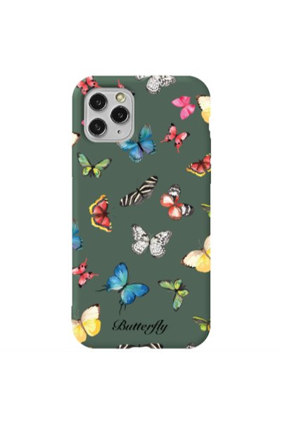 Other Apple iPhone 11 Pro Mixed Butterflys Dark Green Colored Silicone TPU Θήκη