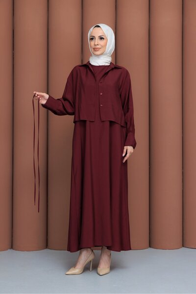 PAVENTİ Jileli Shirted Double Suit Set Burgundy