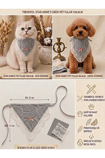 YILDIZ DİJİTAL HOME Dog Collar Punch Embroidered Lace Adjustable Scarf Bow Ti...