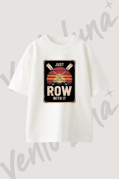 Vento Luna Rowing Sunset Tasarım Baskılı Unisex Oversize Kalıp Beyaz Tshirt