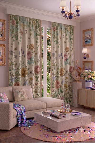 EFSANE PET Modern Vintage Patterned Background Curtain 140X260 cm 2 Wings Dec...