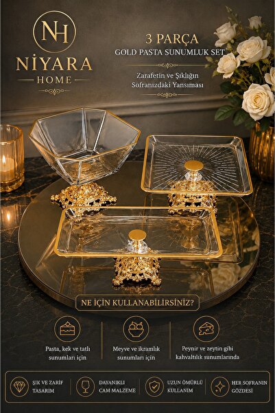Niyara home 3 Piece Gold Pasta Presentation Set -00:00- the Reflection of Ele...