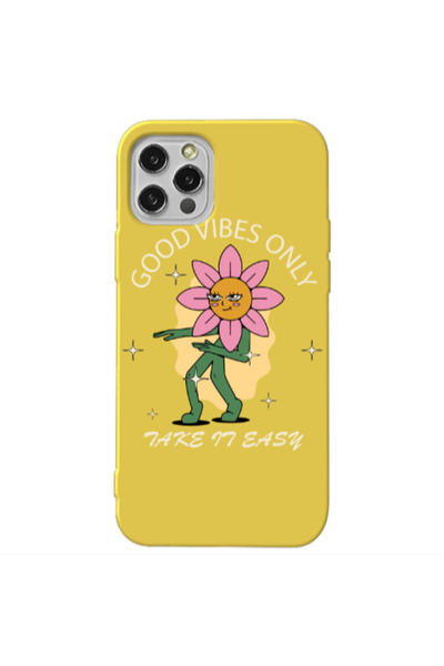 Other Apple iPhone 12 Pro Max Good Vibes Only Yellow Colored Silicone TPU Θήκη