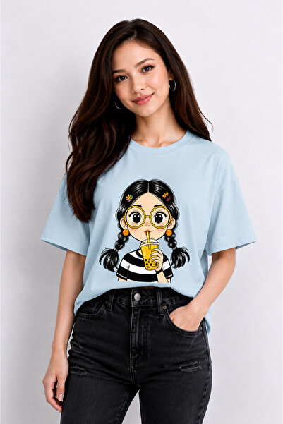 VODEXA Unisex Oversize T-Shirt Cute Girl Printed 100% Cotton T-Shirt Comforta...