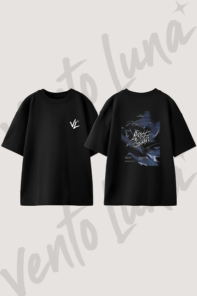 Vento Luna Black Swan BTS Tasarım Sırt Baskılı Pamuk Siyah Oversize T-shirt