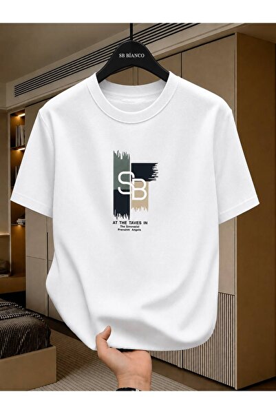 SB BİANCO Oversize White Printed T-Shirt Unisex Premium Cotton Minimal Graphi...
