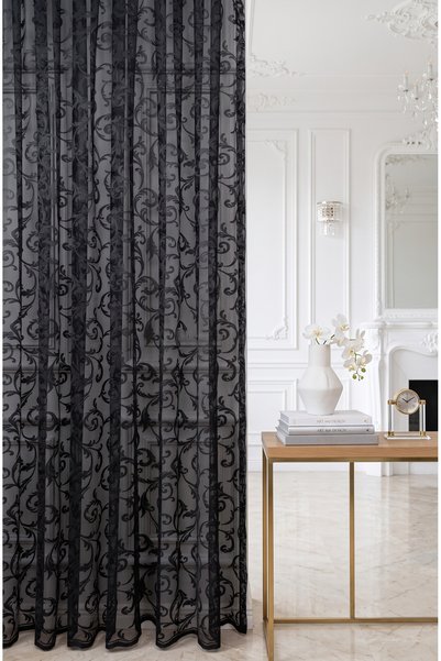 Evdepo Home 1 to 2.5 Normal Pile Black Shawl Pattern Knitted Tulle Curtain - Non-Ironing Living Room and Bedroom Curtain