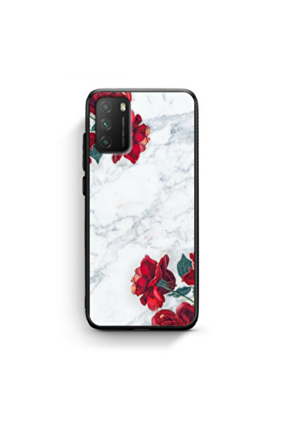 Other Xiaomi Poco M3 Marble and roses Black Glossy Θήκη