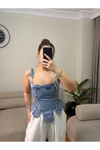 ecemce butik Askılı Dar Kalıp Kot Büstiyer