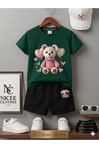 NC Nicee Clothes Summer Children's T-Shirt Shorts Unisex (Bubble Bear Printed)