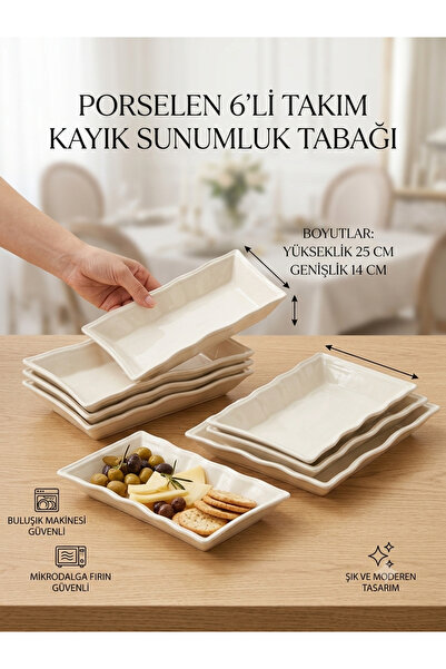 Generic Brand Set of 6 Porcelain Rectangular Presentation Plates - 25X14 cm W...