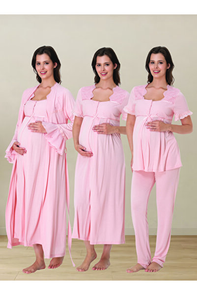 by İGP Lace Maternity Pajamas and Nightgown Set, 4-Piece Maternity Set