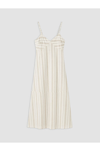 LC Waikiki Nevavm V-Neck Striped Rope Strap Dress with a Difference