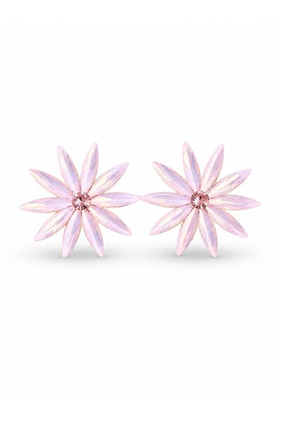 serelya Pink Crystal Stone Lotus Model Women's Earrings