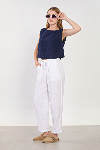 BARRELS AND OIL Women's waist Tie-Detail carrot pants - white