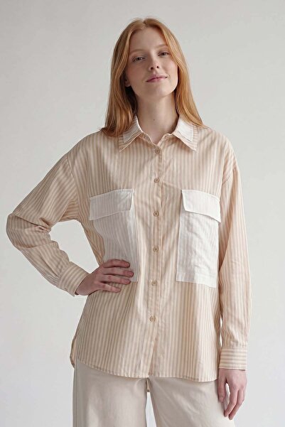 Levidor Khaki Striped Shirt with Large Pocket Detail