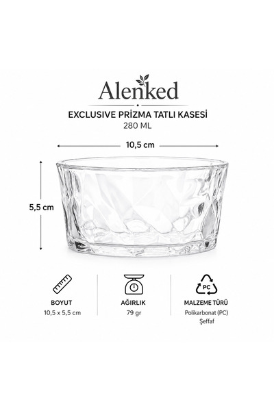 alenked Exclusive Prizma Polikarbonat Kalın Şeffaf Kase 280 ml