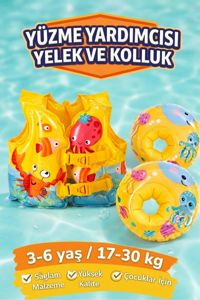 Yeşil Oyuncak Can Yelek ve Yüzme Kolluk Set - Çocuklar İçin Yüzme Yardımcısı ...