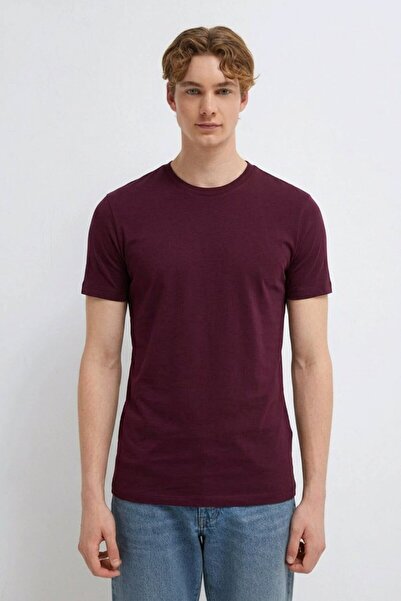 DAMGA JEANS Men's Street Style Regular Burgundy T-Shirt