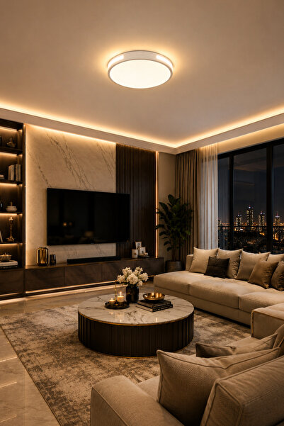 Modavize Vista Modern Siyah 26'LIK 3 Renk Ledli Plafonyer Ledli Avize Çap 26 cm