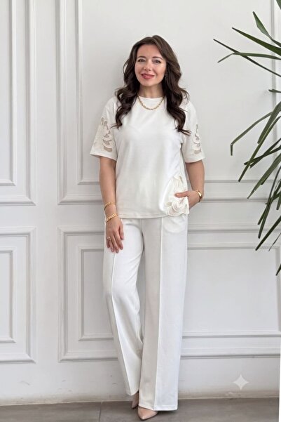 yb yağmur butik Sweatshirt Set with Embroidery Detail on the Sleeves and Sides