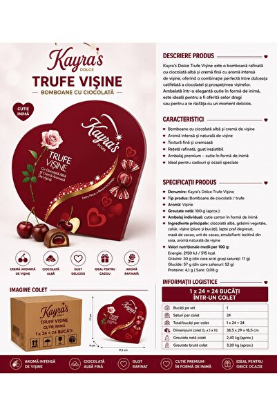 CIOCCOLATA KAYRA BOMBOANE CIOCOLATA /VISINE CT.INIMA 100GR (1X24=24BUC)