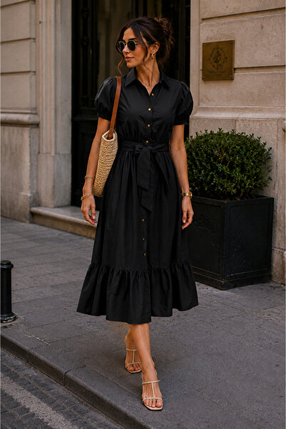 get crazy collection Women's Belted Midi Woven Shirt Dress