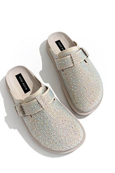 Shoebutik Lunaria Beige Stone Flat Sole Women's Slippers