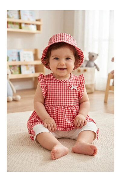 Mini Baray Hat, Gingham Tunic, Shorts Girls' Set (6,9,12 Months)