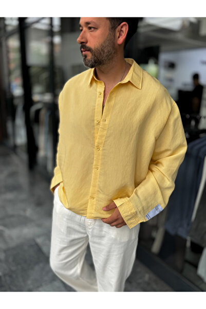 BYBASICMAN Yellow Sleeve Patched Thin Striped Oversize Shirt Es-40-71