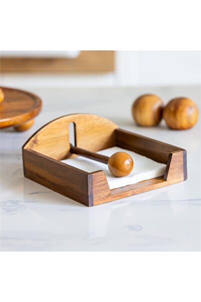 MİEN Acacia Wood Napkin Holder – Modern Desktop Napkin Holder
