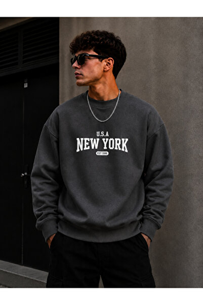 caddekombin Unisex New York Est. 1986 Printed Crew Neck Sweatshirt