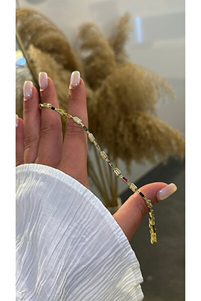 GLARE JEWELRY CO Rainbow Colored Stone Zircon Stone Stainless Steel Bracelet ...