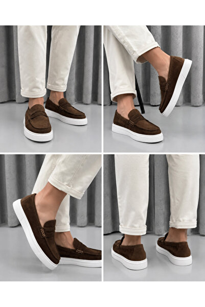 Avni Ceylan Men's Genuine Suede Leather Thick Sole Casual Loafer Shoes – Brow...