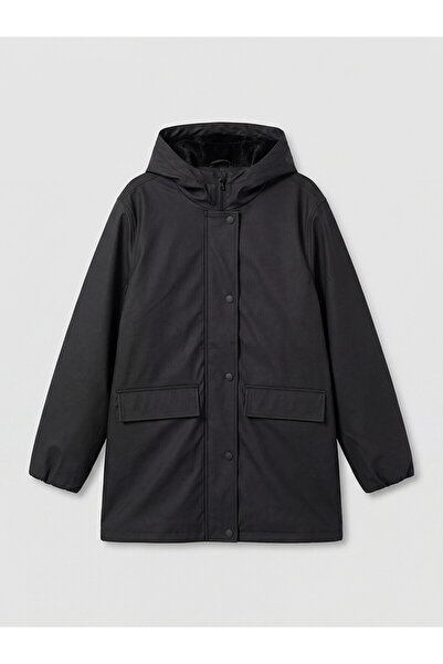 LC Waikiki Lcw Kids Black Hooded Girl's Coat with Nevavm Difference