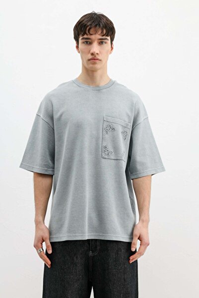 VAMOSCLO Oversize Printed T-Shirt Gray