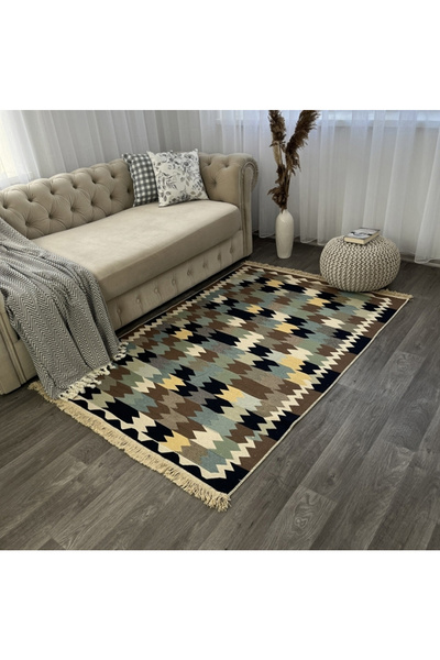 MirCotton Pamuklu Dokuma Kilim Çift Taraflı Modern Desenli Yıkanabilir MR13