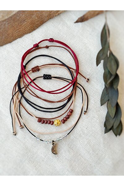 Atölye Merdiven Brown Tones 5-Piece Combination Anklet Set