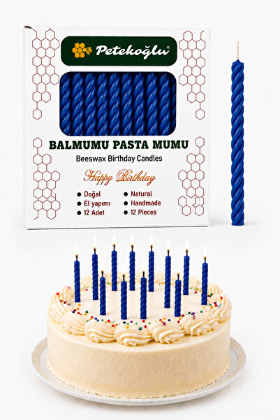 Petekoğlu Mavi Balmumu Mum Doğum Günü Mumu Pasta Mumu El Yapımı 12'li 6,5 cm ...