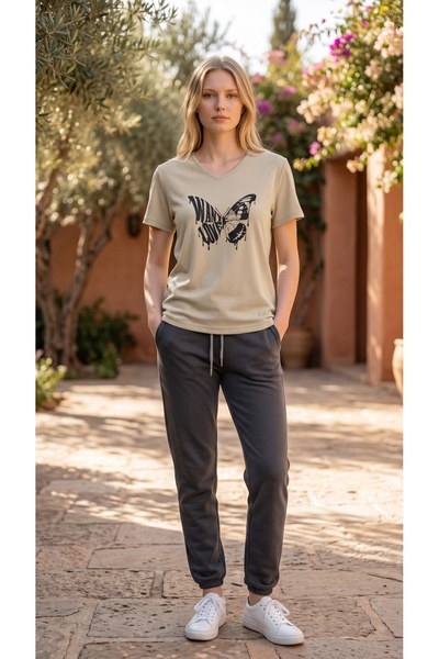 AHMERA Butterfly Printed Women's White Regular Fit Long Sleeve T-Shirt