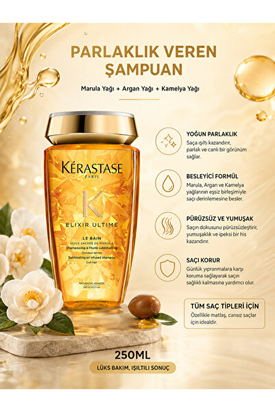Kerastase Elixir Ultime All Hair Types 250 ml - Revitalizing Shampoo for Inte...