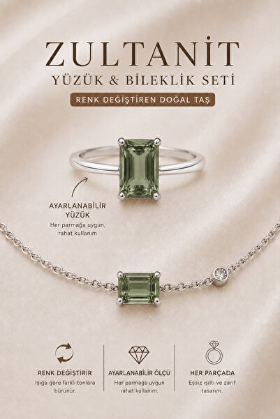 Yudi Atelier 925 Ayar Gümüş Zultanit Taşlı Yüzük Bileklik Seti | Sevgiliye An...