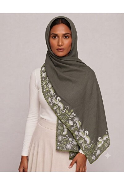 Veil Designer طرحة سحر الليل الملكي كحلي تطريز ثلاثه اطراف القماش بوال ياباني طبقتين 190*55
