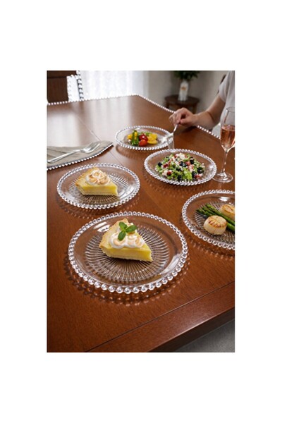 Empressco 6-Piece Beaded Edge Glass Cake Plate, Stylish and Elegant Design