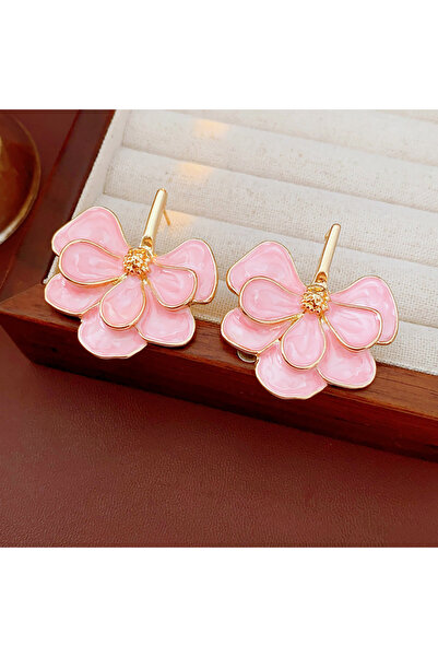 Choice Flower Double Layer Dripping Oil Flower Stud Earrings Sweet Elegant Pi...