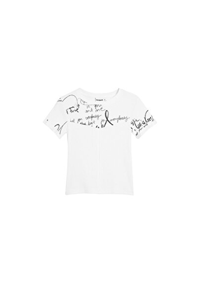 Desigual Tricou de damă 26SWTK10 Crem